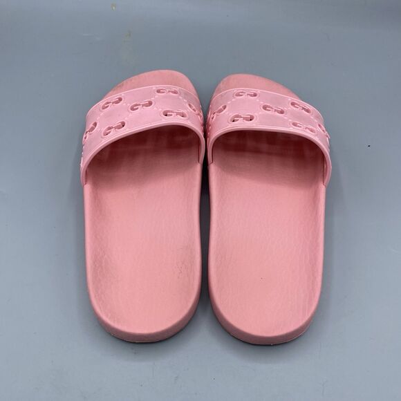 Gucci Rose Pink Rubber GG Logo Slide Sandals Authentic Women Size 36 5.5/6 - Picture 5 of 7